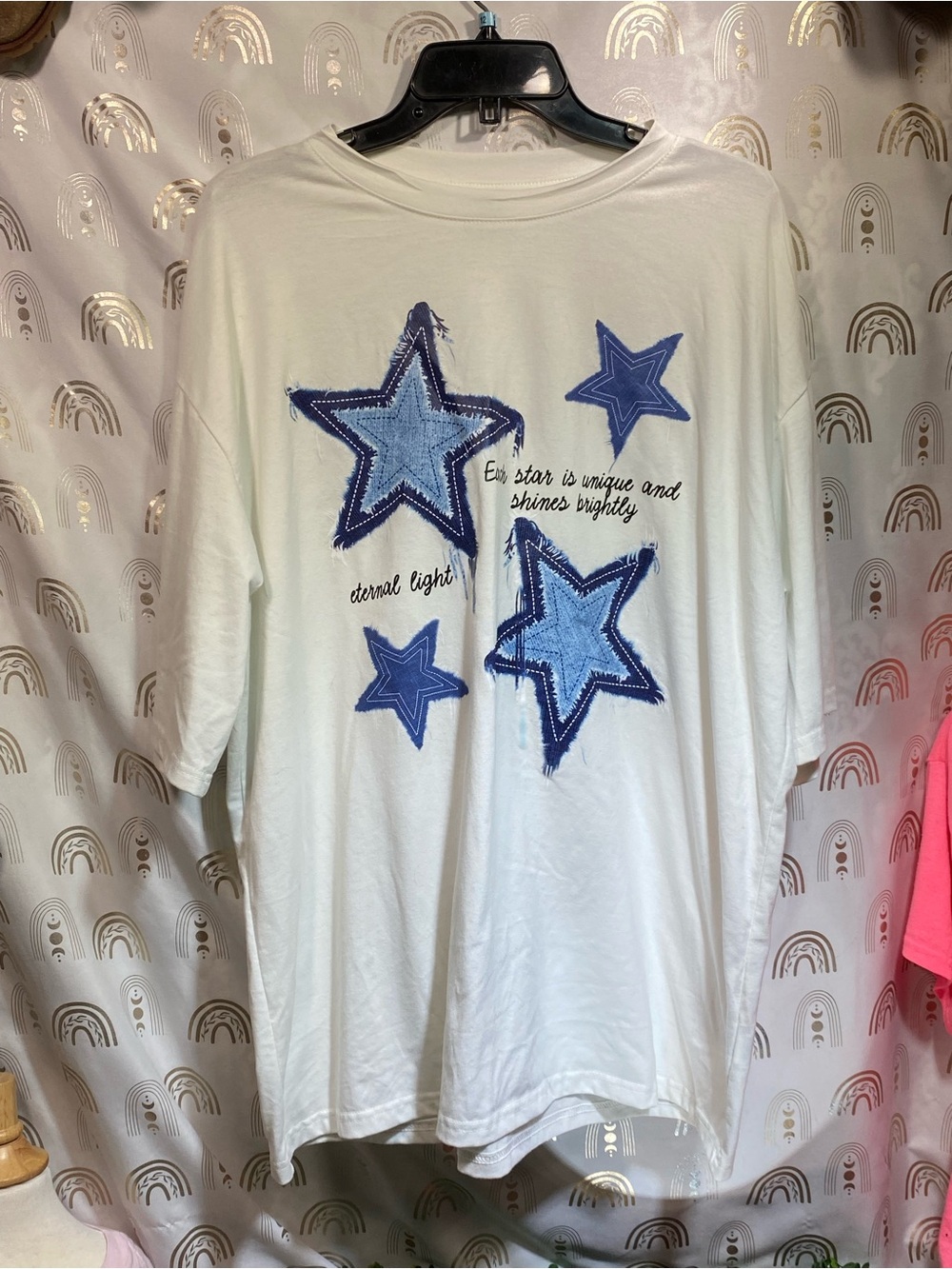 Men's White Short Sleeve Tee with Blue Star Graphic